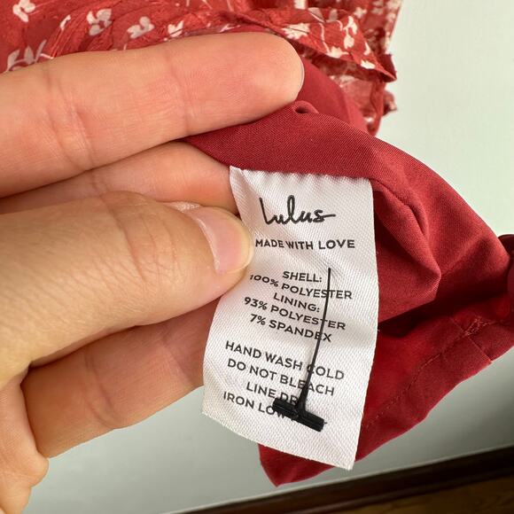 Lulus Too Cute Rust Red Floral Print Smocked Long Sleeve Mini Dress - Picture 7 of 9